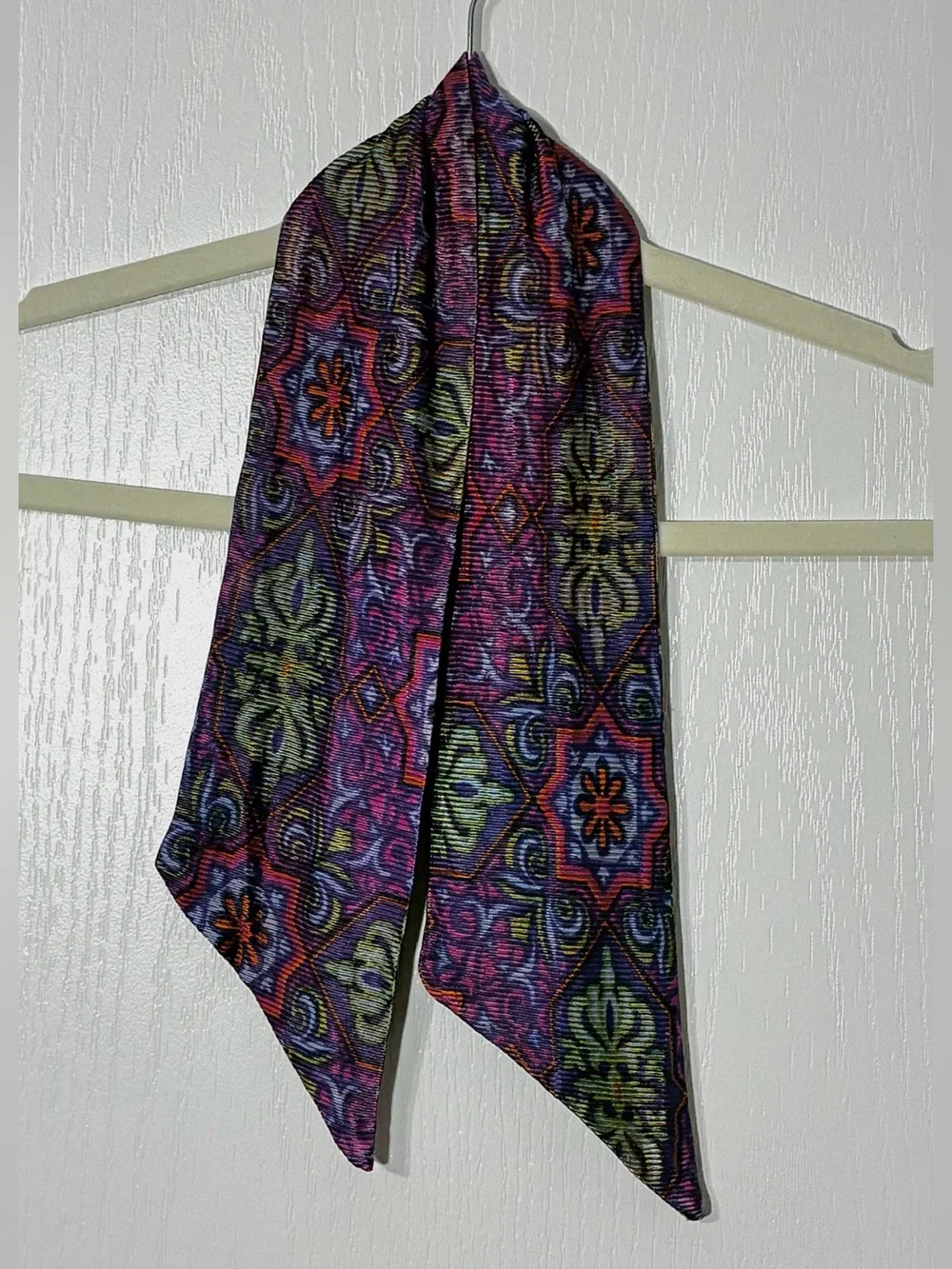 Vintage Boho Geometric Skinny Scarf Purple 33”L